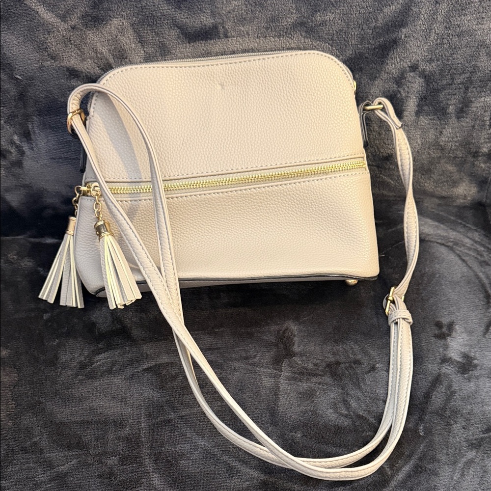 Women's Cream Crossbody Bag with Tassel Detail